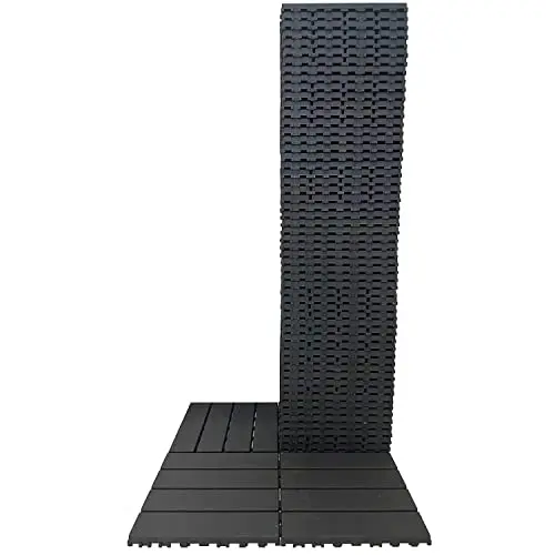 VVoodeinck black plastic interlocking deck tiles showing hollow drainage design