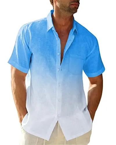 Casual Button Down Beach Tee - Blue