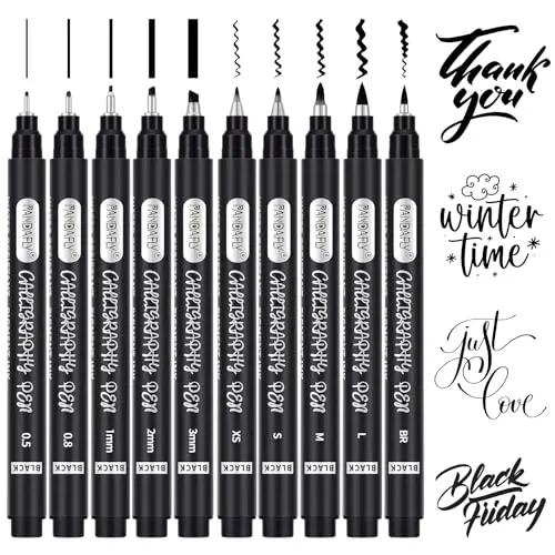 PANDAFLY 10-piece calligraphy pen set with assorted tip sizes