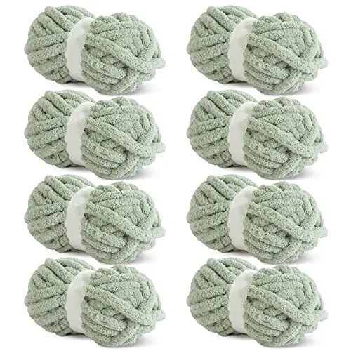 HOMBYS Chunky Chenille Yarn in Sage Green color