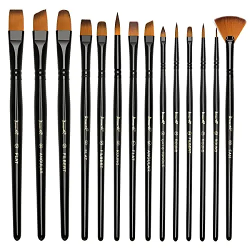 Brusarth 14-piece paint brush set with synthetic nylon tips for oil painting