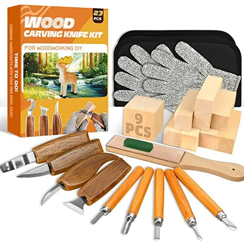 K KERNOWO wood carving kit with multiple knives and accessories
