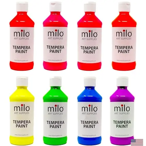 milo fluorescent neon washable paint set with 8 glowing colors