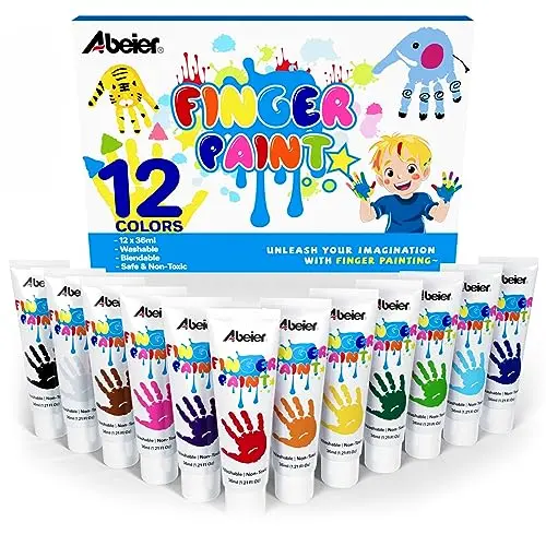 ABEIER washable finger paint set with 12 vibrant colors for toddlers