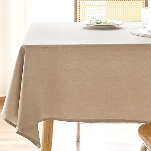 AUSSPVOCT khaki textured polyester tablecloth with waterproof finish
