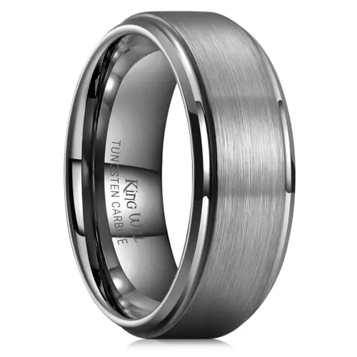King Will 8mm gunmetal tungsten ring with stepped edge design