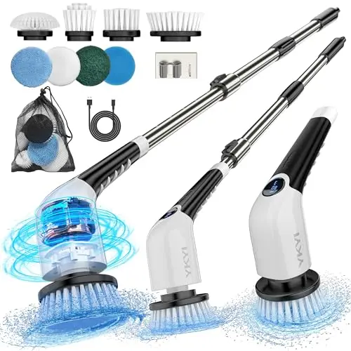 YKYI electric spin scrubber with LED display and multiple attachments