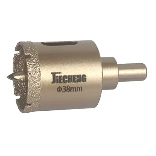 JIECHENG diamond hole saw drilling into ceramic tile with center guide