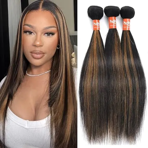 Haha Ombre Straight Human Hair Bundles in brown highlight