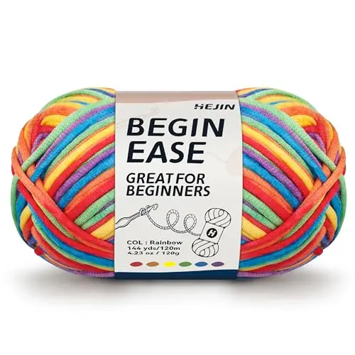 HEJIN rainbow color yarn showing seamless color transitions for beginner projects