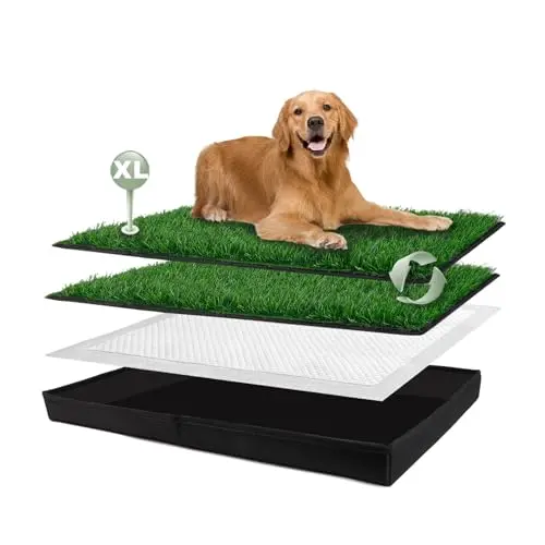 HQ4US 4LEGS foldable dog grass pad with tray on balcony