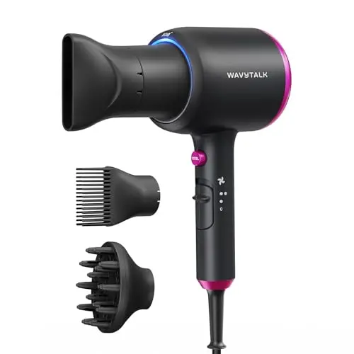 Wavytalk ionic hair dryer with comb, diffuser and nozzle in black