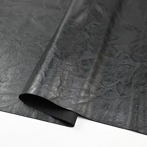 Yoquare Faux Leather Fabric in black with distressed crazy horse texture