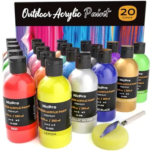 Nicpro Outdoor Acrylic Paint set with 20 large bottles