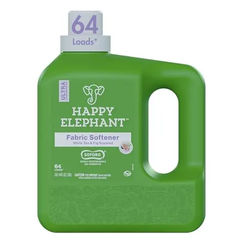 Happy Elephant fabric softener bottle with white tea and fig scent