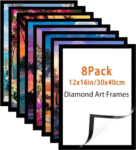 Generic 8-pack magnetic diamond art frames in black