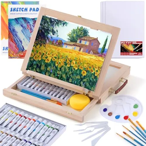 AOTEMOON complete watercolor painting set with tabletop easel and canvases