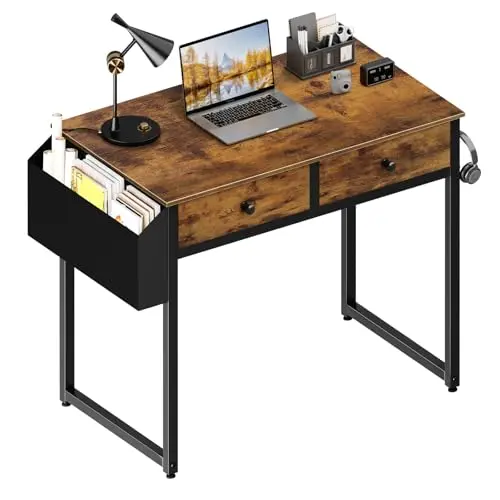 31' Desk w/ 2 Fabric Drawers & Storage Bag, Rustic Brown