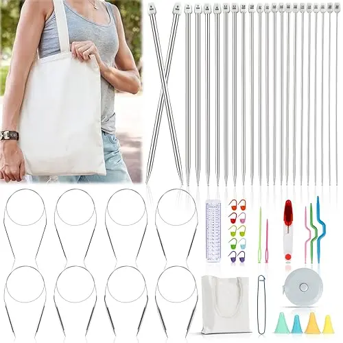 Katech beginner knitting needles set with circular and straight needles
