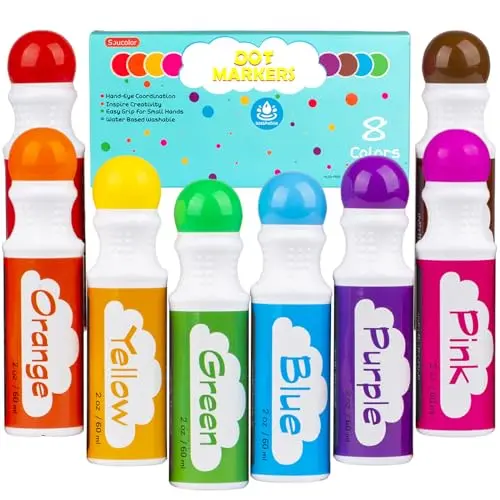 Soucolor dot markers set with 8 washable colors for toddler art projects
