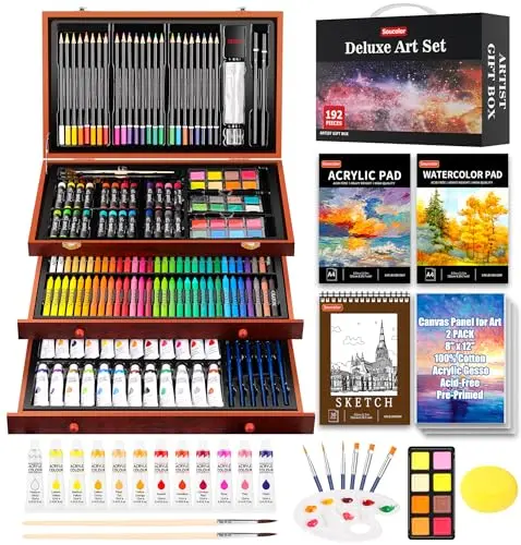 Soucolor 192-piece deluxe art set with acrylic paints and canvases