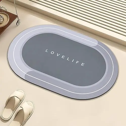 YCTMALL oval bathroom rug in grey