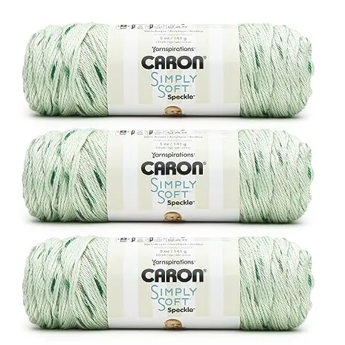 Caron Simply Soft yarn in Speckle White Sage color showing its smooth texture and subtle sheen