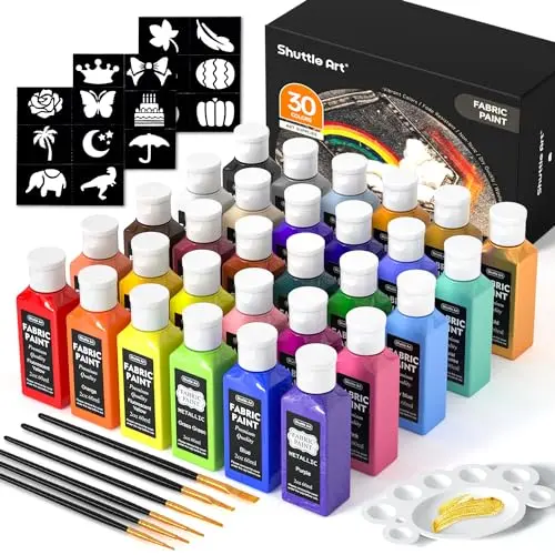 Shuttle Art 30 colors fabric paint set with brushes and stencils