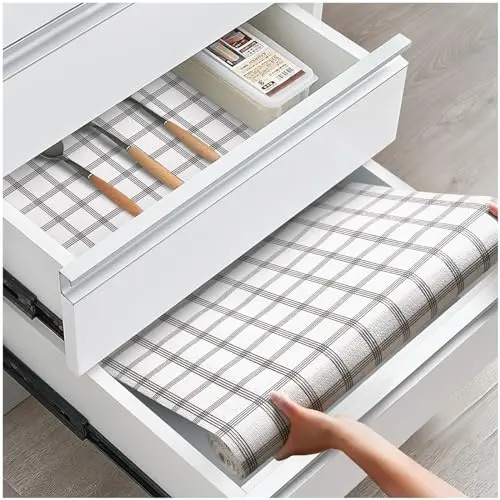 ALIUNI white striped vinyl drawer liner for cabinets and dressers