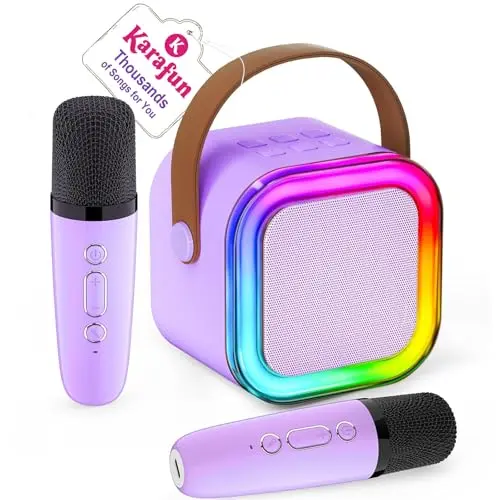 Portable MP3 Player with 2 Wireless Mics (Purple)