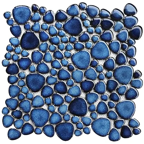 Elephantile cobalt blue porcelain pebble tile for shower floor