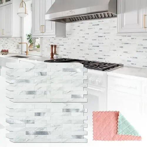 Budget adhesive tile (White Marble with Silver)