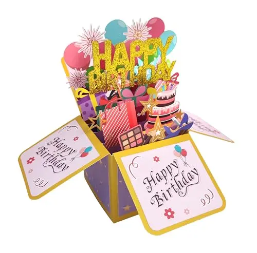 ROBBEAR 3D birthday pop-up card with cake and balloons design