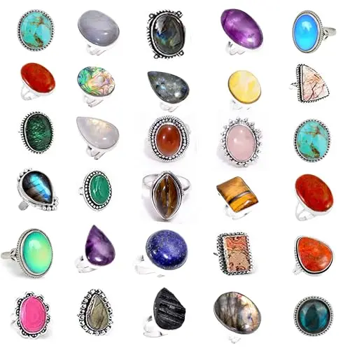 SUNYARAN adjustable gemstone ring set with 10 different boho-style rings