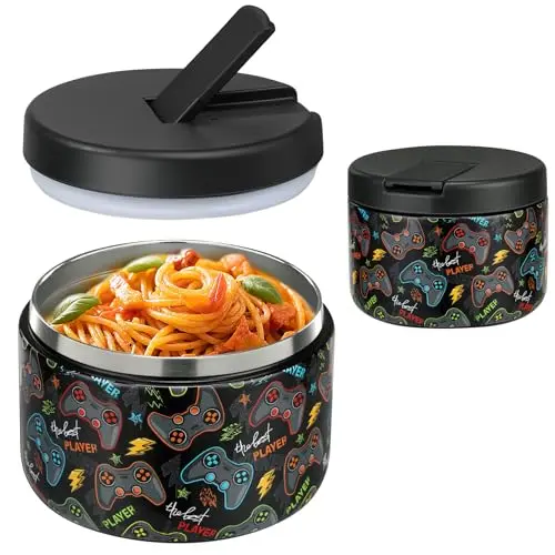Kids Insulated Lunch Container, Black-Game