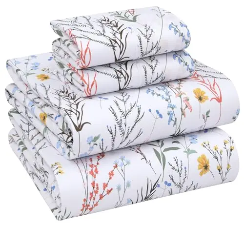 RUVANTI cotton percale sheets with floral pattern in aroma color