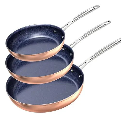 Nuwave 3-piece forged ceramic fry pan set in rustic copper