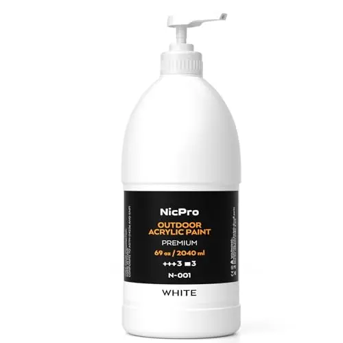 Nicpro white outdoor acrylic paint in large bottle with pump