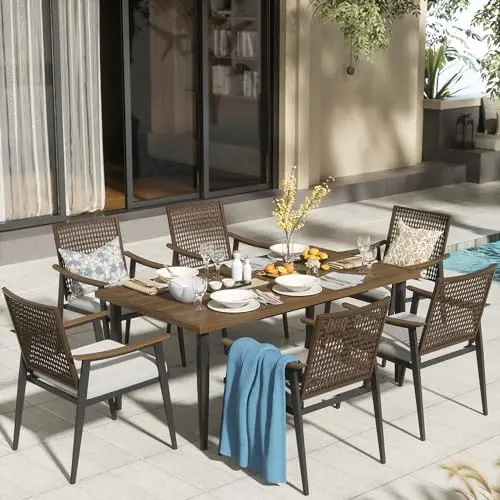 Outdoor Rattan Wicker, 6 Chairs, Large Table