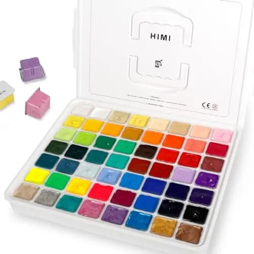 HIMI 56-color gouache paint set with metallic and fluorescent colors in jelly cups