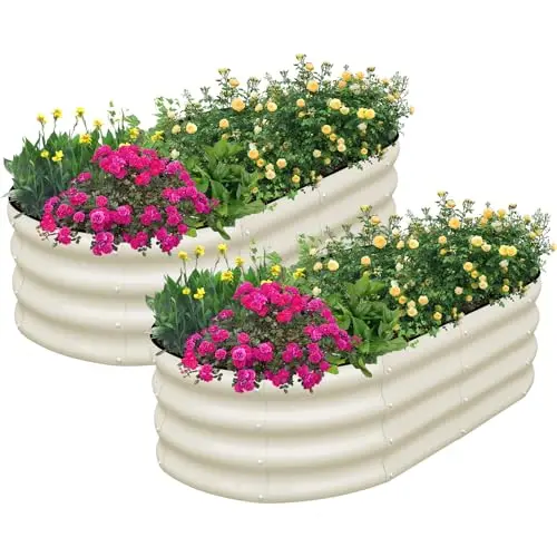 SnugNiture 2-pack white oval metal raised garden beds