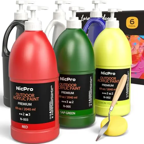 Nicpro 6 Colors Large Bulk Outdoor Acrylic Paint Set