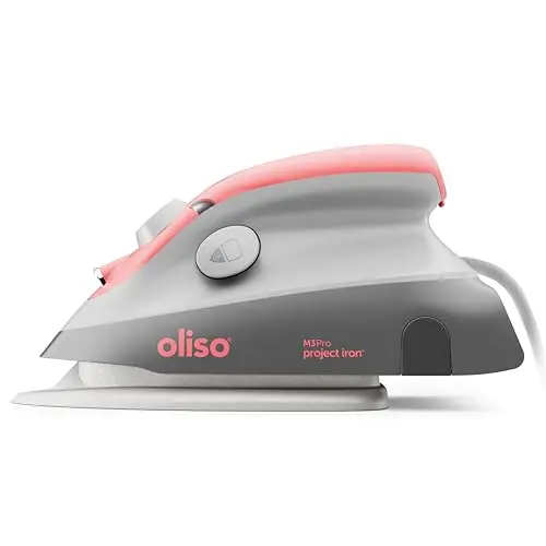 oliso M3Pro coral colored project steam iron with LED light