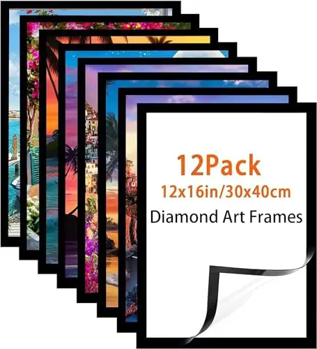Majreey 12-pack magnetic diamond art frames in black
