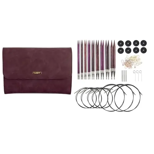Knit Picks wood interchangeable knitting needles set in royal purple with case