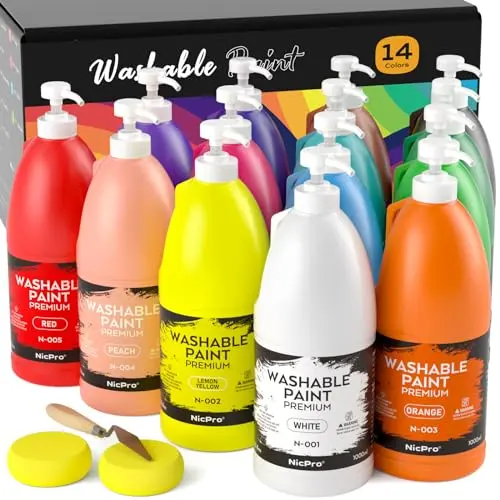 Nicpro large washable paint set with 14 colors in pump bottles