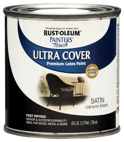 Rust-Oleum Painter's Touch latex paint can in satin canyon black