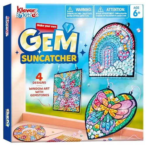 Klever Kits window art suncatcher kit with gem stickers and colorful designs