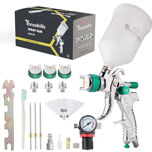 Throohills pneumatic HVLP spray gun with pressure gauge for exterior painting