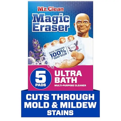 Mr. Clean Magic Eraser sponge cleaning shower surface